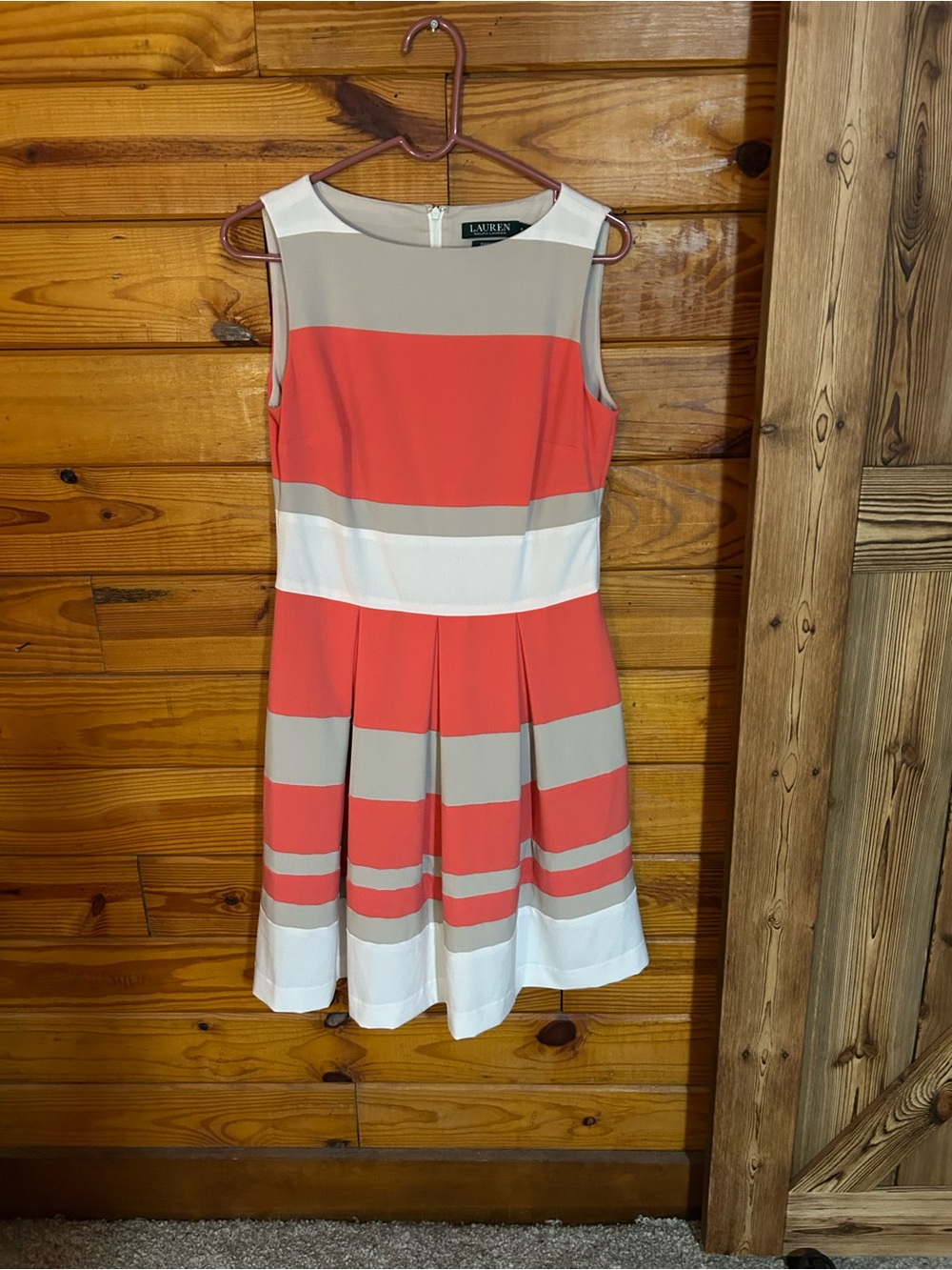 Ralph Lauren Coral, Cream & White Striped Fit-and-Flare Mini Dress